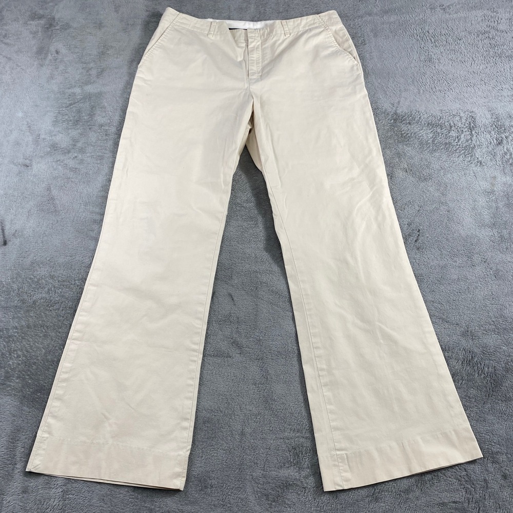 GAP Chino Pants Women 14R Beige Wide Leg Mid Rise Flat Front Cotton Blend Office